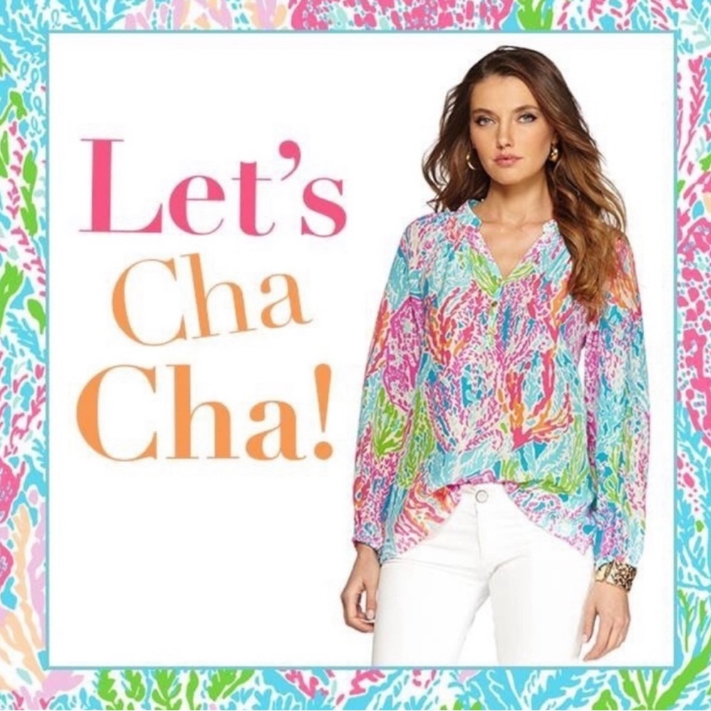 Lilly Pulitzer Elsa Silk Top in Let’s Cha Cha coral print